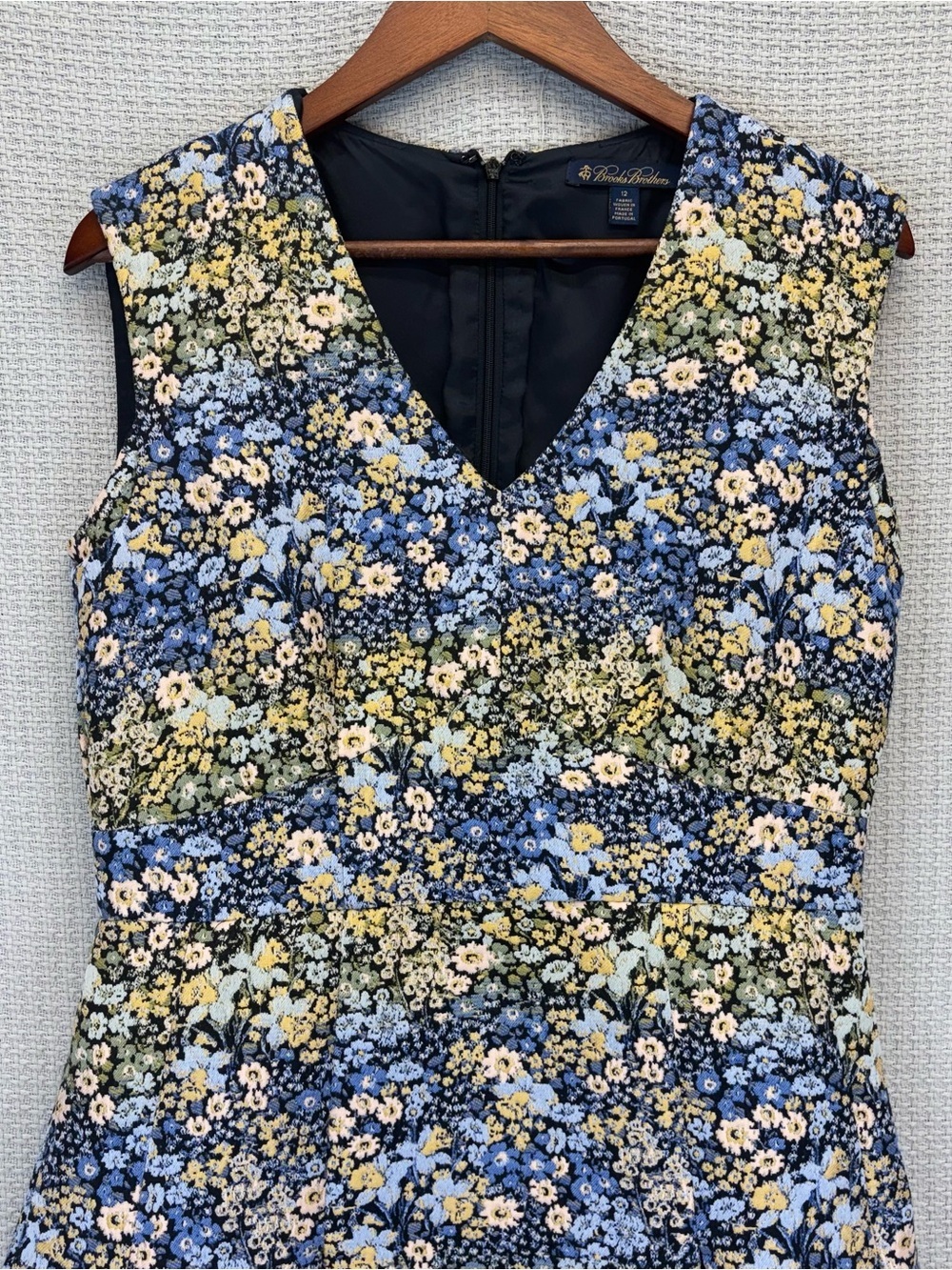 Brooks Brothers Blue Floral Upholstery French Woven Jacquard Tea Dress Sz 12 - Picture 5 of 11